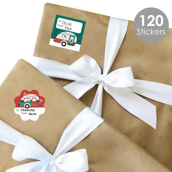 Big Dot of Happiness Camper Christmas - Assorted Red and Green Holiday Party Gift Tag Labels - To and From Stickers - 12 Sheets - 120 Stickers {3}