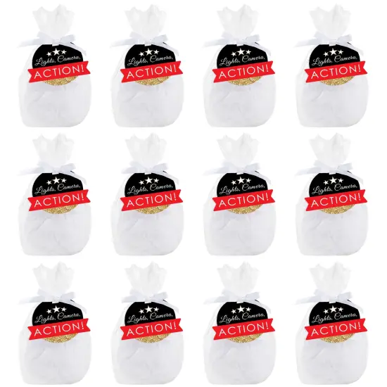 Big Dot of Happiness Red Carpet - Movie Night Party Clear Goodie Favor Bags - Treat Bags With Tags - Set of 12 {7}
