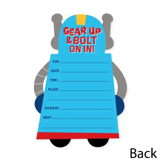 Big Dot of Happiness Gear Up Robots - Shaped Fill-In Invitations - Birthday Party or Baby Shower Invitation Cards with Envelopes - Set of 12 {6}