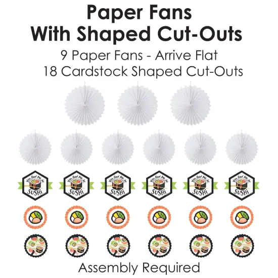 Big Dot of Happiness Let's Roll - Sushi - Hanging Japanese Party Tissue Decoration Kit - Paper Fans - Set of 9 {6}