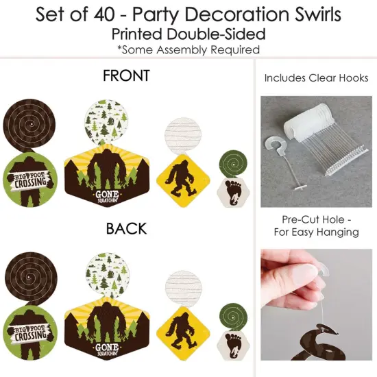 Big Dot of Happiness Sasquatch Crossing - Bigfoot Party or Birthday Party Hanging Decor - Party Decoration Swirls - Set of 40 {7}