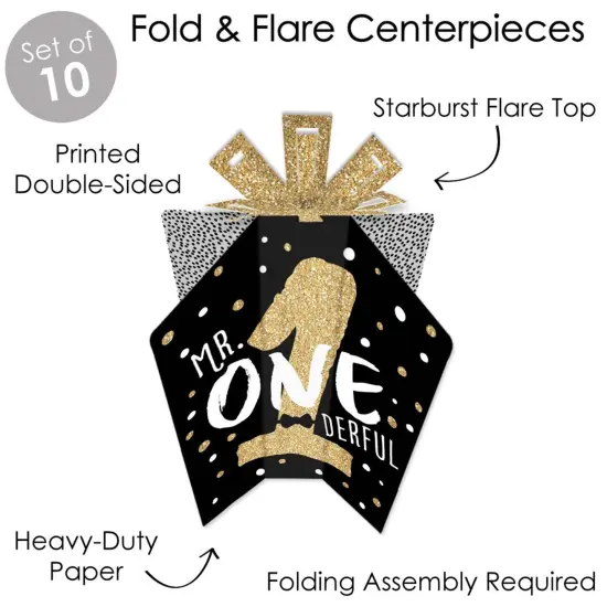 Big Dot of Happiness 1st Birthday Little Mr. Onederful - Table Decorations - Boy First Birthday Party Fold and Flare Centerpieces - 10 Count {4}