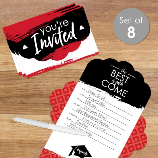 Big Dot of Happiness Red Grad - Best is Yet to Come - Fill-In Cards - Red Graduation Party Fold and Send Invitations - Set of 8 {3}