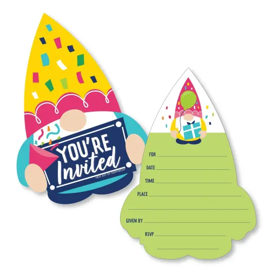 Big Dot of Happiness Gnome Birthday - Shaped Fill-In Invitations - Happy Birthday Party Invitation Cards with Envelopes - Set of 12 {1}