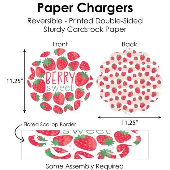 Big Dot of Happiness Berry Sweet Strawberry Fruit Themed Birthday Party & Baby Shower Paper Charger & Table Decorations Chargerific Kit Setting for 8 {6}