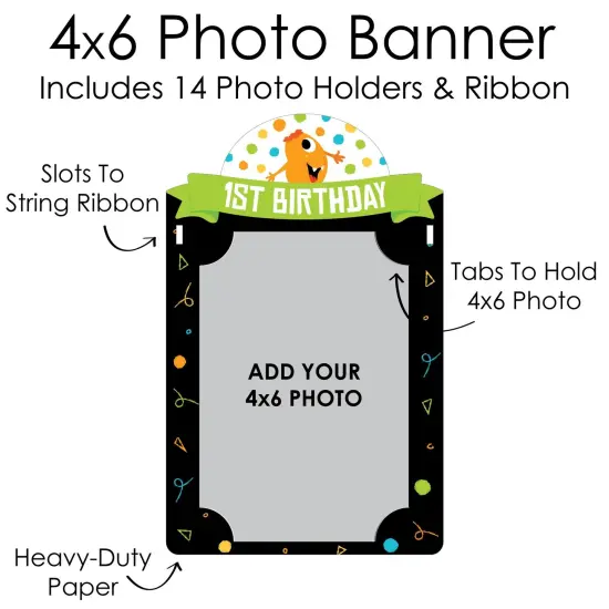 Big Dot of Happiness 1st Birthday Monster Bash - DIY Little Monster First Birthday Party Decor - 1-12 Monthly Picture Display - Photo Banner {7}