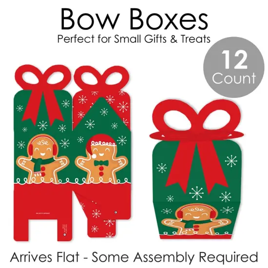 Big Dot of Happiness Gingerbread Christmas - Square Favor Gift Boxes - Gingerbread Man Holiday Party Bow Boxes - Set of 12 {7}