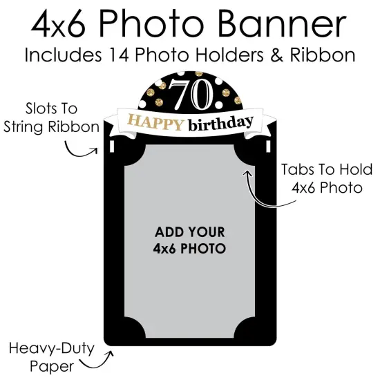 Big Dot of Happiness Adult 70th Birthday - Gold - DIY Birthday Party Decor - Picture Display - Photo Banner {7}