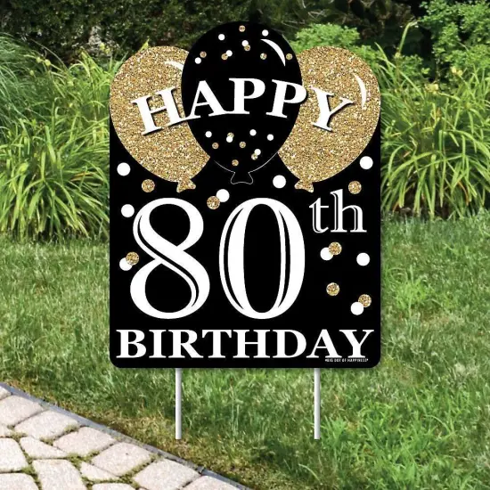 Big Dot of Happiness Adult 80th Birthday - Gold - Outdoor Lawn Sign - Birthday Party Yard Sign - 1 Piece {3}