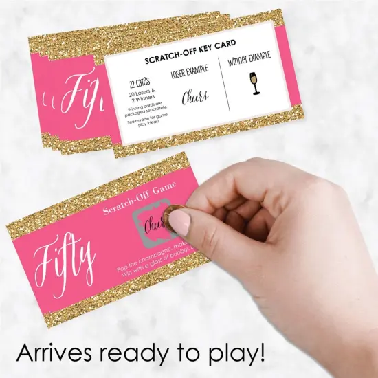 Big Dot of Happiness Chic 50th Birthday - Pink and Gold - Birthday Party Game Scratch Off Cards - 22 Count {3}