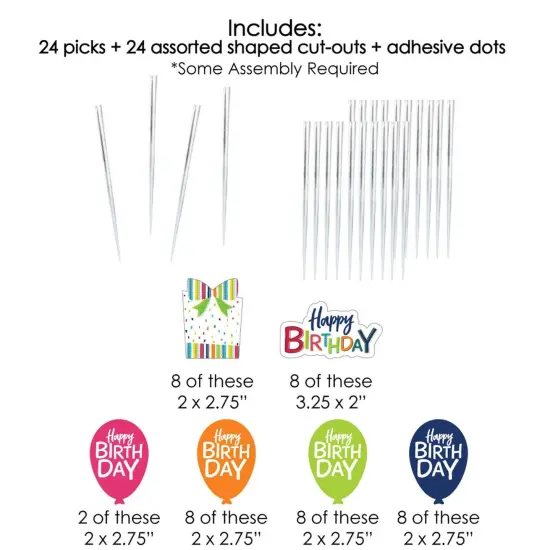 Big Dot of Happiness Cheerful Happy Birthday - Dessert Cupcake Toppers - Colorful Birthday Party Clear Treat Picks - Set of 24 {7}