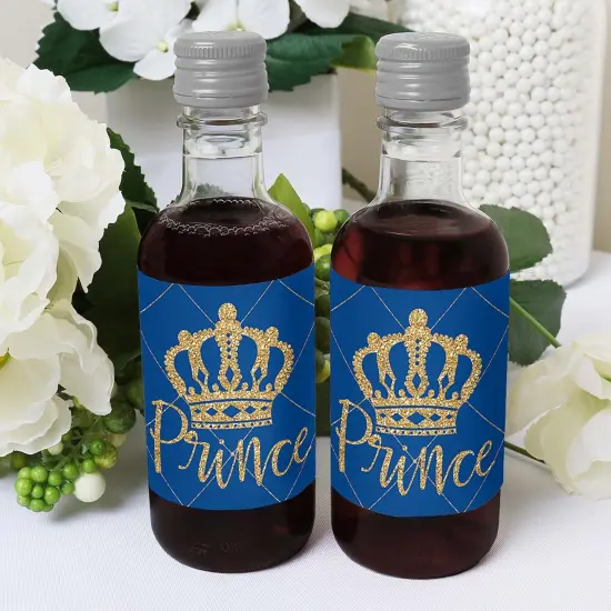 Big Dot of Happiness Royal Prince Charming - Mini Wine and Champagne Bottle Label Stickers - Baby Shower or Birthday Party Favor Gift - Set of 16 {6}