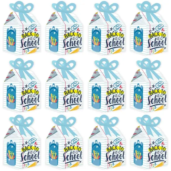 Big Dot of Happiness Back to School - Square Favor Gift Boxes - First Day of School Classroom Decorations Bow Boxes - Set of 12 {6}