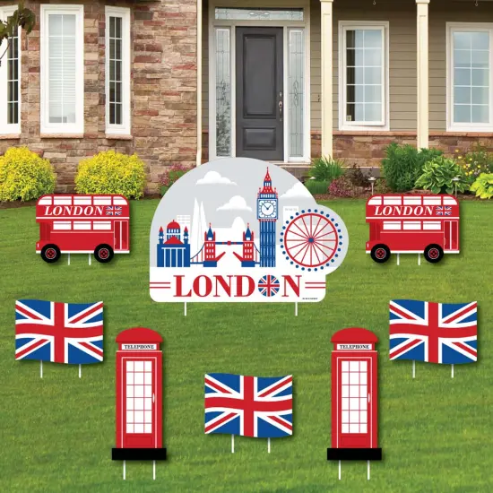 Big Dot of Happiness Cheerio, London - Yard Sign and Outdoor Lawn Decorations - British UK Party Yard Signs - Set of 8 {1}