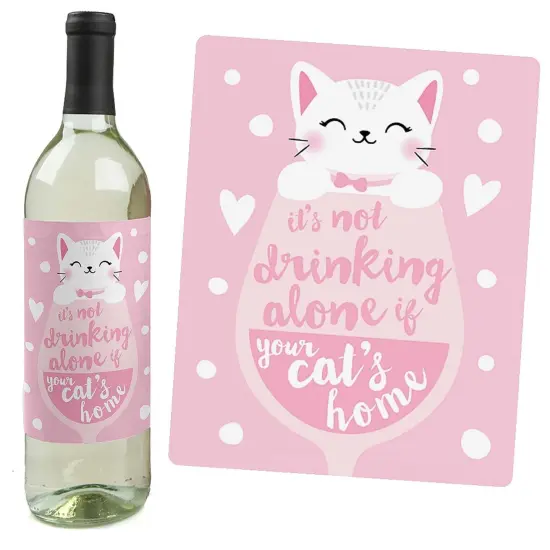 Big Dot of Happiness Purr-fect Kitty Cat - Kitten Meow Birthday Party Decorations for Women and Men - Wine Bottle Label Stickers - Set of 4 {6}
