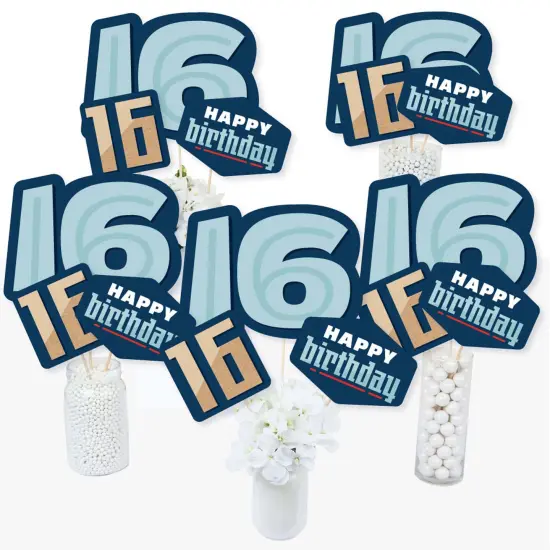 Big Dot of Happiness Boy 16th Birthday - Sweet Sixteen Birthday Party Centerpiece Sticks - Table Toppers - Set of 15 {3}