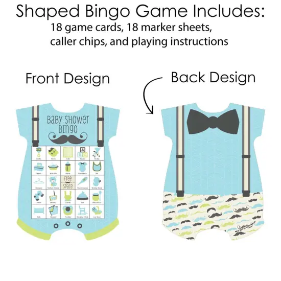Big Dot of Happiness Dashing Little Man Mustache Party - Picture Bingo Cards and Markers - Baby Shower Shaped Bingo Game - Set of 18 {4}