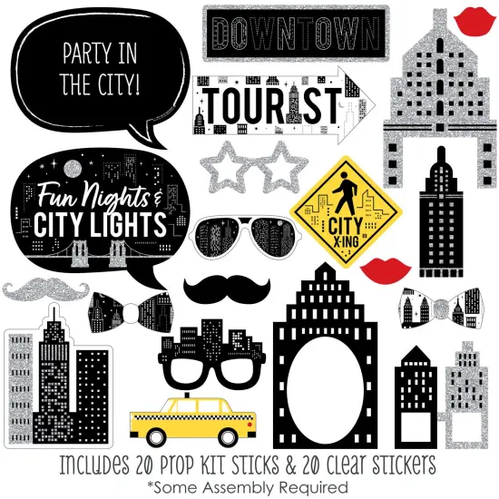 Big Dot of Happiness Nighttime City Skyline - New York Party Photo Booth Props Kit - 20 Count {3}