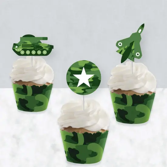 Big Dot of Happiness Camo Hero - Cupcake Decoration - Army Military Camouflage Party Cupcake Wrappers and Treat Picks Kit - Set of 24 {4}