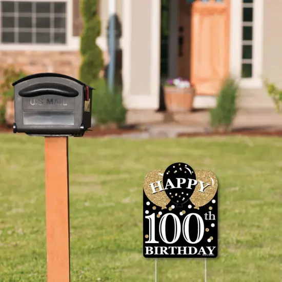 Big Dot of Happiness Adult 100th Birthday - Gold - Outdoor Lawn Sign - Birthday Party Yard Sign - 1 Piece {3}