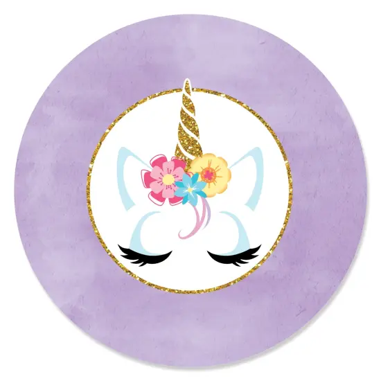 Big Dot of Happiness Rainbow Unicorn - Magical Unicorn Baby Shower or Birthday Party Circle Sticker Labels - 24 Count {1}