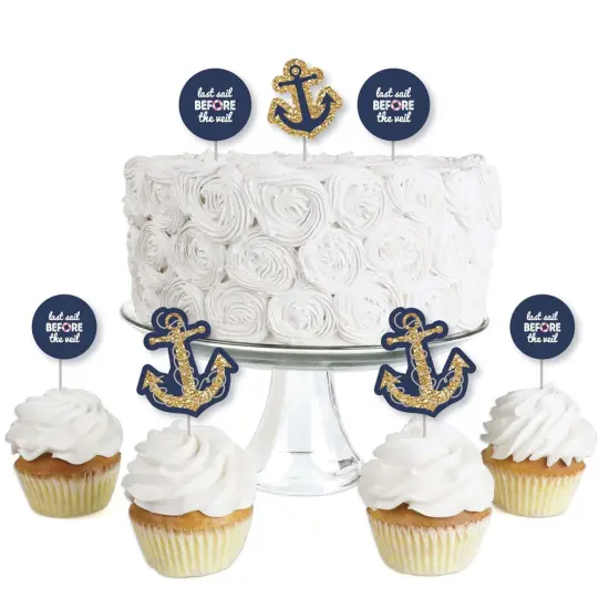 Big Dot of Happiness Last Sail Before the Veil - Dessert Cupcake Toppers - Nautical Bachelorette and Bridal Shower Clear Treat Picks - Set of 24 {1}