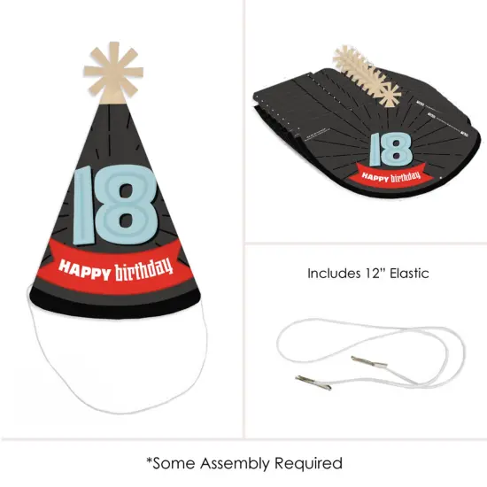 Big Dot of Happiness Boy 18th Birthday - Cone Happy Birthday Party Hats for Adults - Set of 8 (Standard Size) {6}