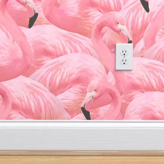 Peel & Stick Wallpaper 2FT Wide Pink Flamingo Tropical Bird Coral Island Summer Custom Removable Wallpaper by Spoonflower {4}