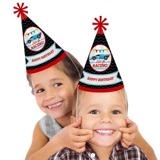 Big Dot of Happiness Let's Go Racing - Racecar - Cone Race Car Happy Birthday Party Hats for Kids and Adults - Set of 8 (Standard Size) {3}