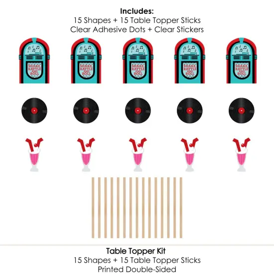 Big Dot of Happiness 50's Sock Hop - 1950s Rock N Roll Party Centerpiece Sticks - Table Toppers - Set of 15 {7}