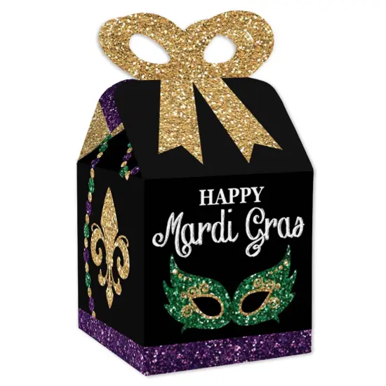 Big Dot of Happiness Mardi Gras - Square Favor Gift Boxes - Masquerade Party Bow Boxes - Set of 12 {1}