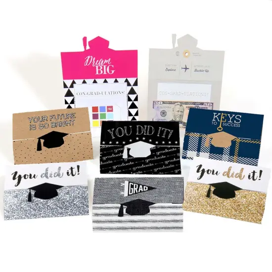 Big Dot of Happiness Assorted Graduation Cards - Graduation Party Money Holder Cards - Set of 8 {1}