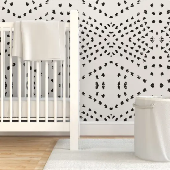 Pre-Pasted Wallpaper 2FT Wide Bohemian Mud Cloth Boho Modern Dots Black And White Farmhouse Custom Pre-pasted Wallpaper by Spoonflower {7}