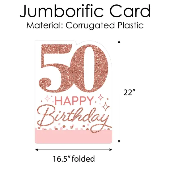 Big Dot of Happiness 50th Pink Rose Gold Birthday - Happy Birthday Giant Greeting Card - Big Shaped Jumborific Card - 16.5 x 22 inches {6}