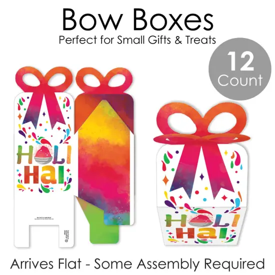 Big Dot of Happiness Holi Hai - Square Favor Gift Boxes - Festival of Colors Party Bow Boxes - Set of 12 {7}