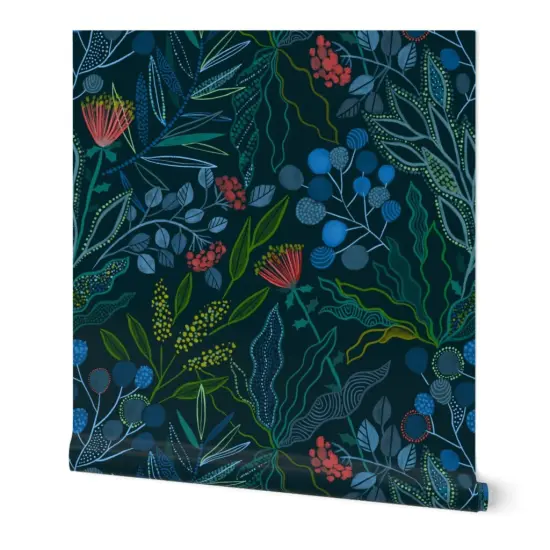 Peel & Stick Wallpaper 2FT Wide Dark Australian Floral Botanical Plants Leaves Flowers Eucalyptus Custom Removable Wallpaper by Spoonflower {7}