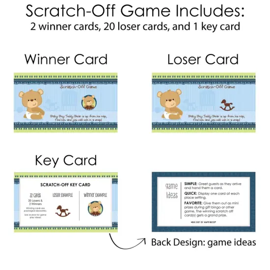 Big Dot of Happiness Baby Boy Teddy Bear - Baby Shower or Birthday Party Game Scratch Off Cards - 22 Count {6}