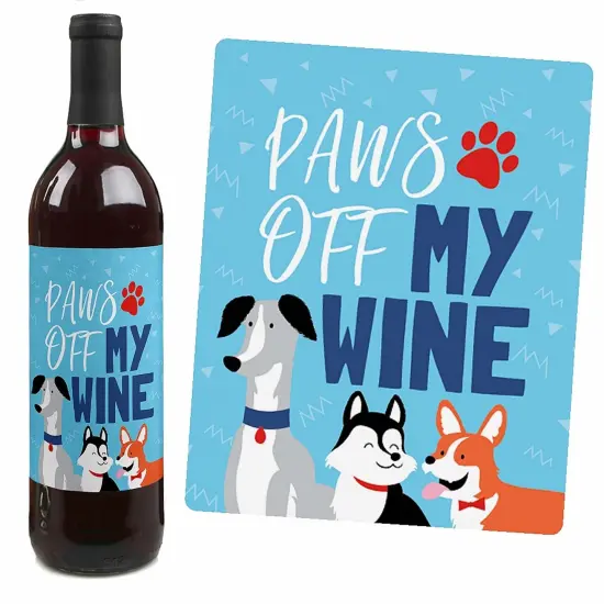 Big Dot of Happiness Pawty Like a Puppy - Dog Baby Shower or Birthday Party Decorations for Women and Men - Wine Bottle Label Stickers - Set of 4 {7}