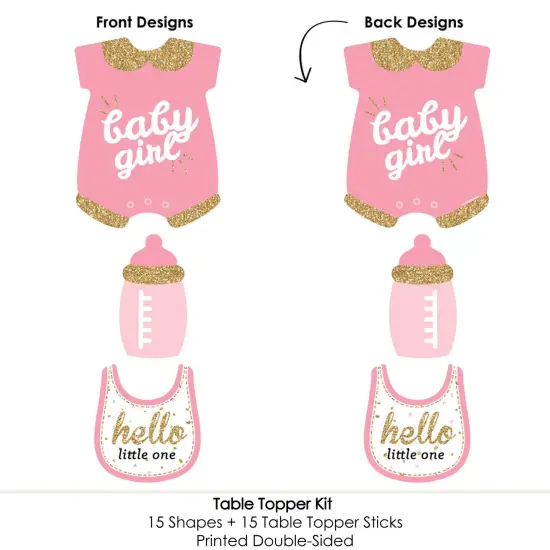 Big Dot of Happiness Hello Little One - Pink and Gold - Girl Baby Shower Party Centerpiece Sticks - Table Toppers - Set of 15 {6}