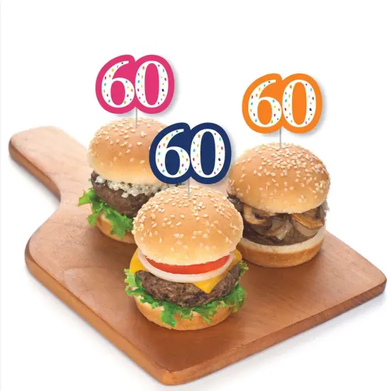 Big Dot of Happiness 60th Birthday - Cheerful Happy Birthday - Dessert Cupcake Toppers - Sixtieth Birthday Party Clear Treat Picks - Set of 24 {4}