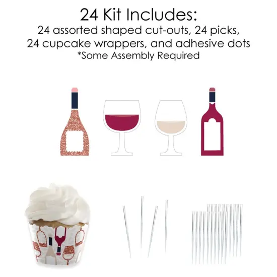 Big Dot of Happiness But First, Wine - Cupcake Decoration - Wine Tasting Party Cupcake Wrappers and Treat Picks Kit - Set of 24 {6}