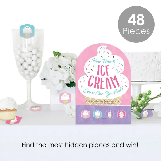 Big Dot of Happiness Scoop Up The Fun - Ice Cream - Sprinkles Party Scavenger Hunt - 1 Stand and 48 Game Pieces - Hide and Find Game {3}