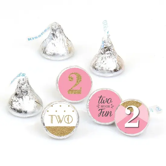 Big Dot of Happiness Two Much Fun - Girl - 2nd Birthday Party Round Candy Sticker Favors - Labels Fits Chocolate Candy (1 sheet of 108) {1}
