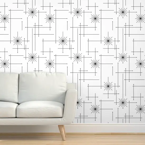 Peel & Stick Wallpaper 2FT Wide Geometric Mid Century Midcentury Modern Black White Monochrome Minimal Custom Removable Wallpaper by Spoonflower {5}