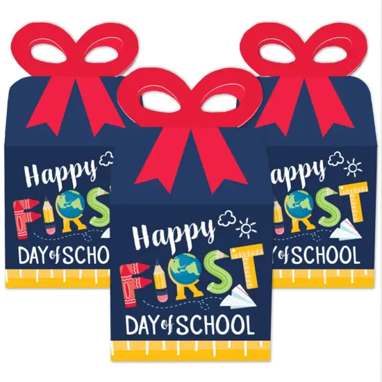 Big Dot of Happiness First Day of School - Square Favor Gift Boxes - Back to School Classroom Decorations Bow Boxes - Set of 12 {3}