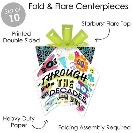 Big Dot of Happiness Through the Decades - Table Decorations - 50s, 60s, 70s, 80s, and 90s Party Fold and Flare Centerpieces - 10 Count {6}