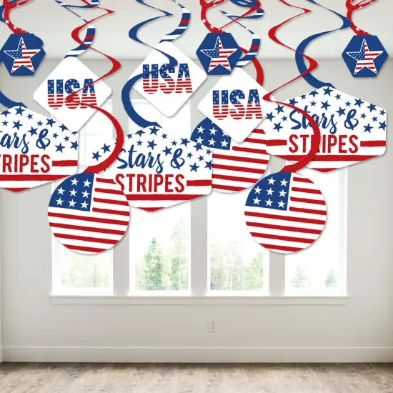 Big Dot of Happiness Stars & Stripes - Memorial Day, 4th of July & Labor Day USA Patriotic Party Hanging Decor - Party Decoration Swirls - Set of 40 {4}