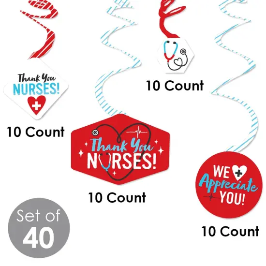 Big Dot of Happiness Thank You Nurses - Nurse Appreciation Week Hanging Decor - Party Decoration Swirls - Set of 40 {6}