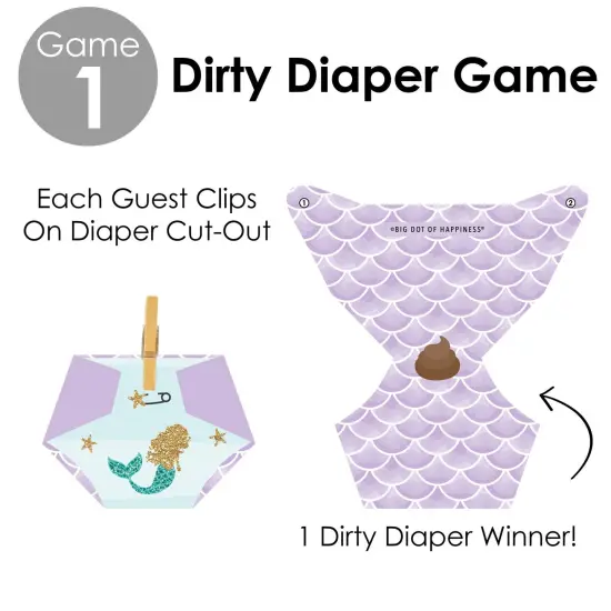 Big Dot of Happiness Let's Be Mermaids - Baby Shower Conversation Starter - 2-in-1 Dirty Diaper Game - Set of 24 {7}