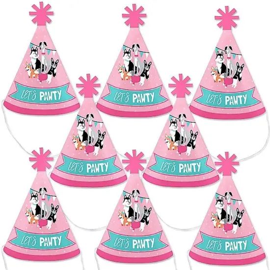 Big Dot of Happiness Pawty Like a Puppy Girl - Mini Cone Pink Dog Baby Shower or Birthday Party Hats - Small Little Party Hats - Set of 8 {1}